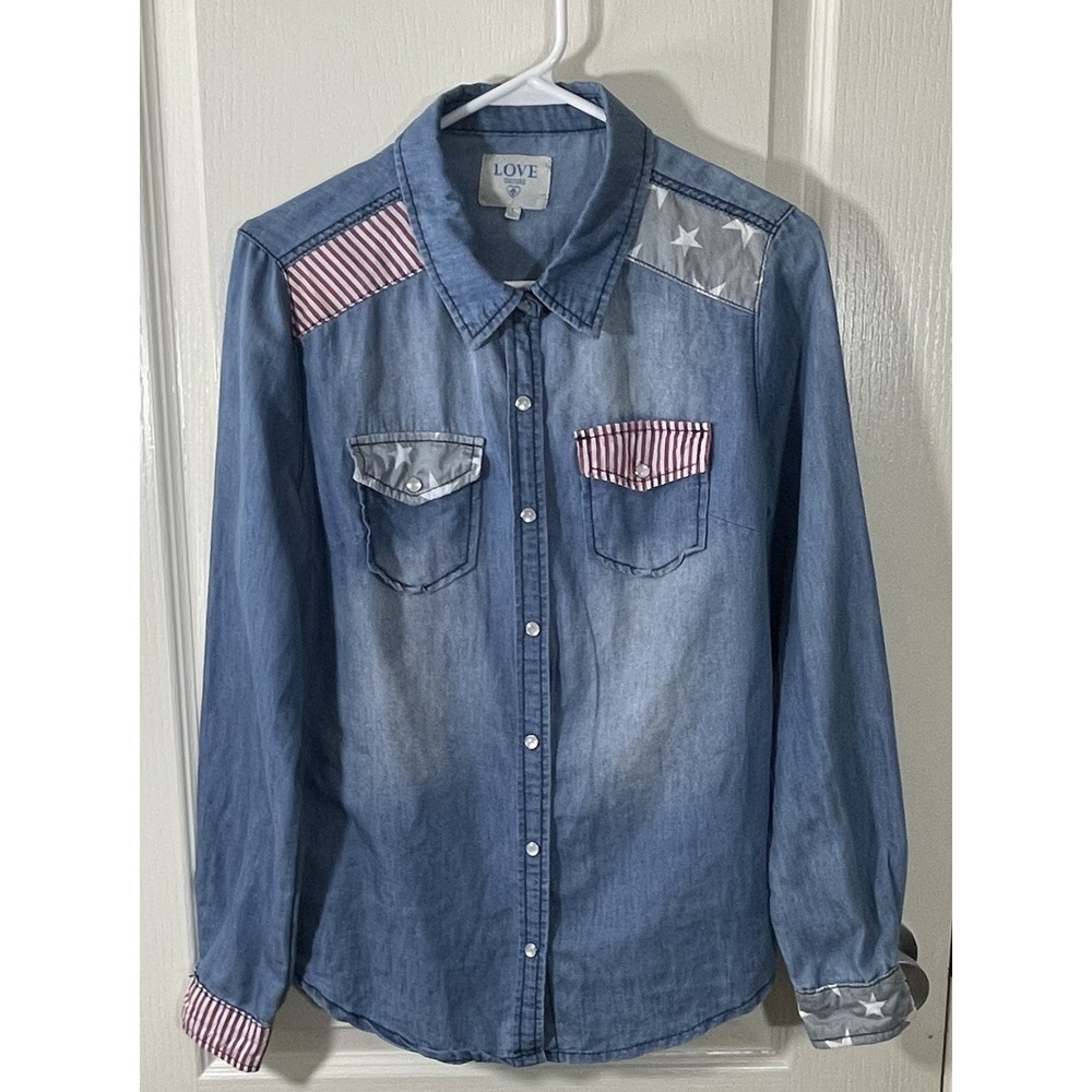 Cowgirl Shirt Western Womens L Pearl Snap Stars Stripes Festival American Ranch‎